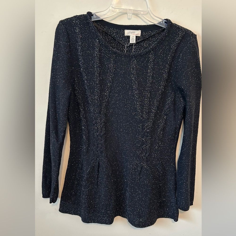 Cupio Sweater Size Large Black Metallic‎ Silver cotton blend Sparkle Holiday